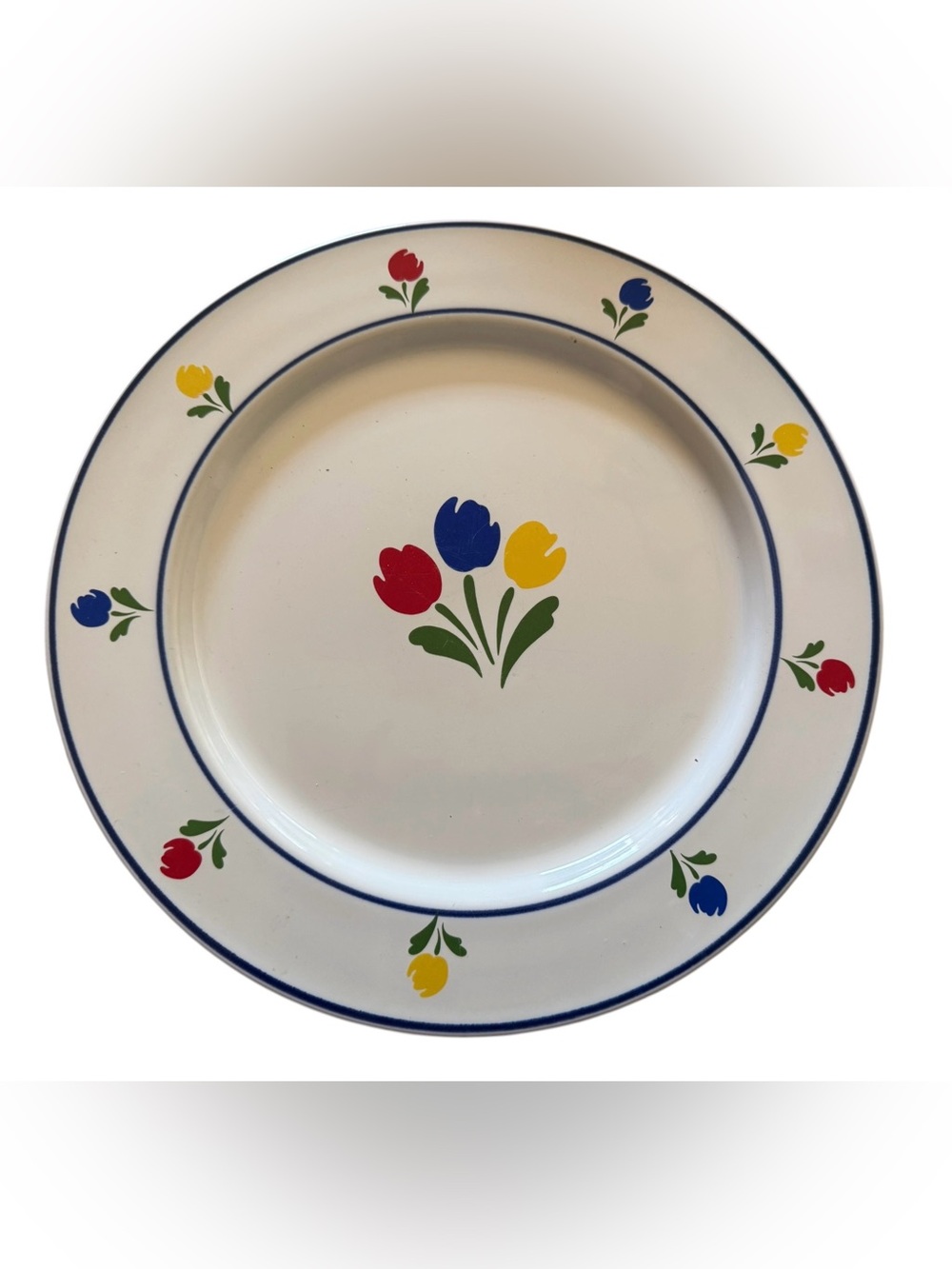 Vintage Tulip Time Stoneware Floral Dinner Plates Set of 4 Cottagecore